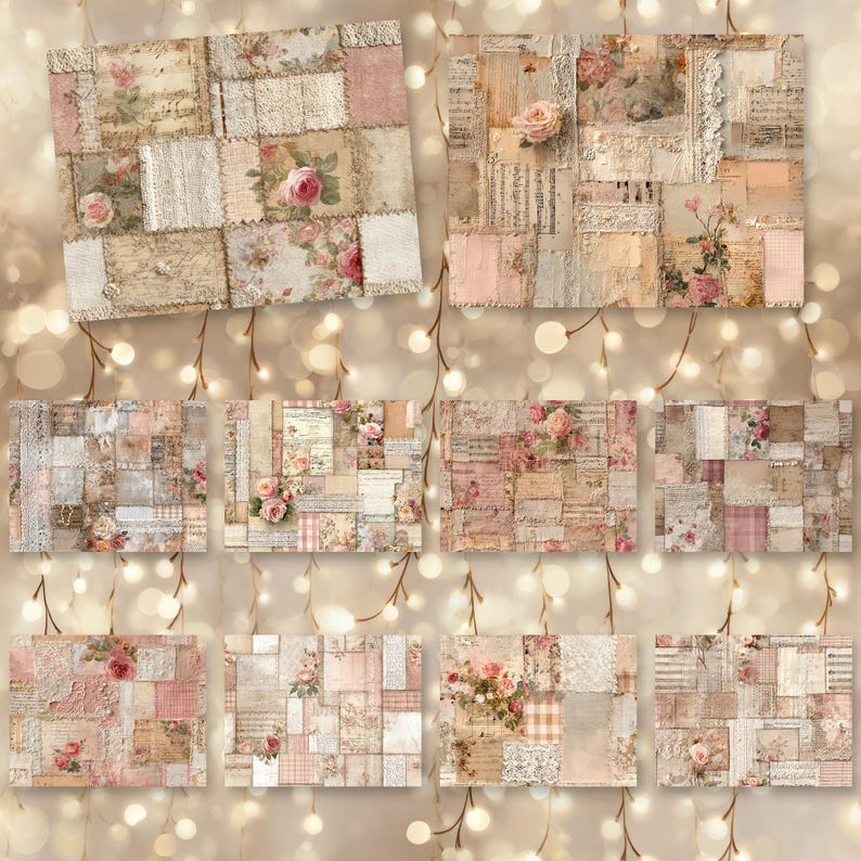 Peach Grunge Patchwork Journal Pages, Vintage Rose Lace Collage, French ...