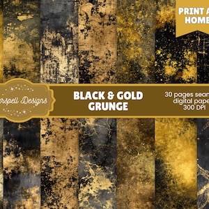 Black Gold Grunge Textures | Seamless Patterns for Scrapbooking, Junk Journals, Commercial Use | Luxury Backgrounds, Digital Paper