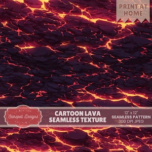 Cartoon Lava Seamless Pattern | Molten Rock Texture with Glowing Magma Digital Paper for Fantasy Designs, Journals & Gaming Assets