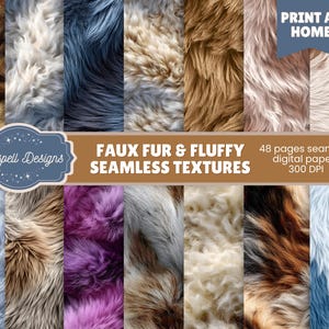 Sömlösa texturer i fuskpäls | 48 fluffiga och suddiga digitala papper för scrapbooking, dagböcker, hantverk, produkter, mysiga designprojekt