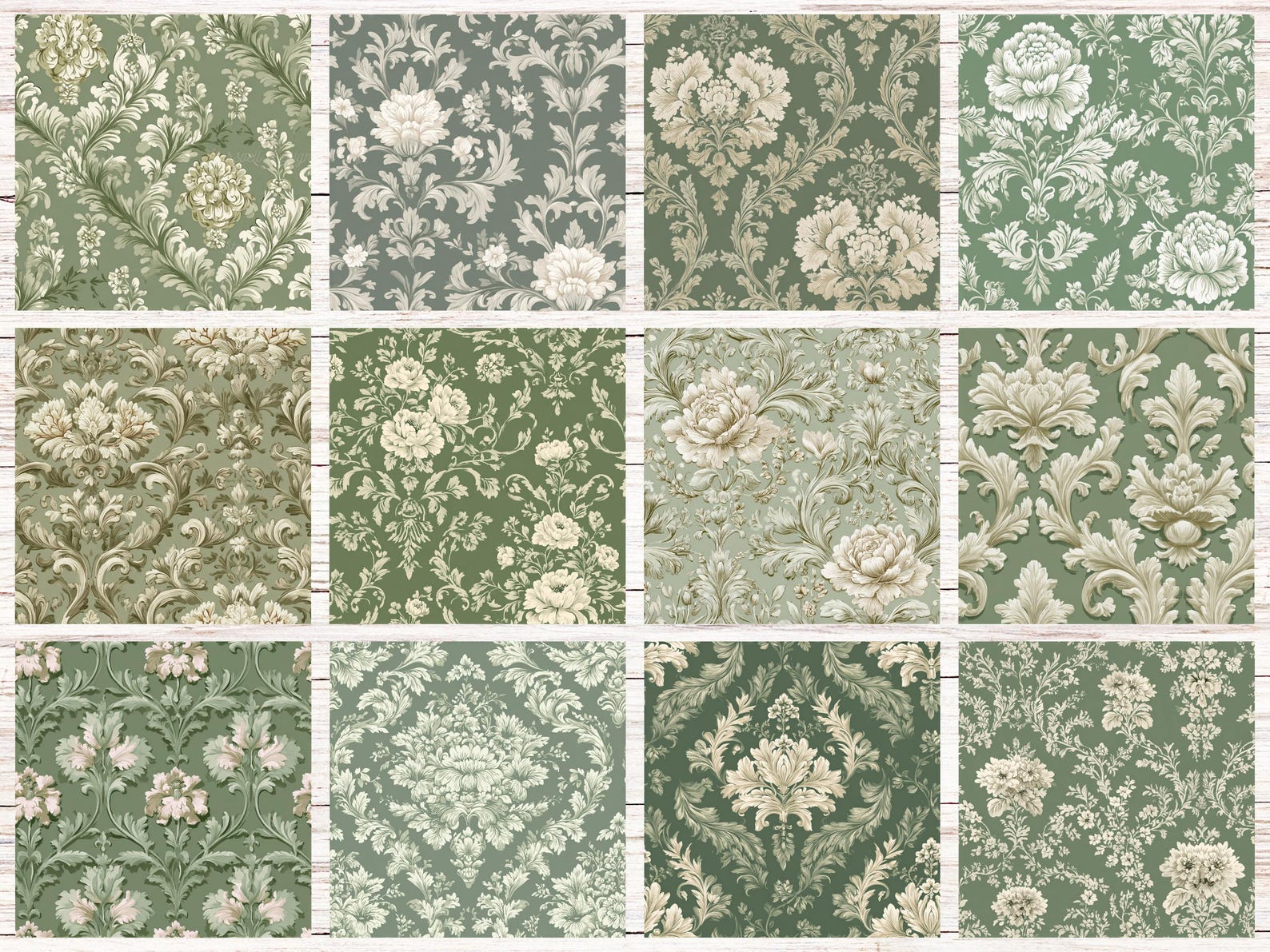 Light Green Rococo Pattern Sage Green Rococo Seamless Patterns | 30 Vintage Digital Papers for ...