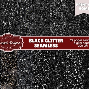 Patrones negros brillantes sin costuras / Papeles digitales oscuros y brillantes para scrapbooking, diarios, manualidades, diseño glamuroso, fondos con ambiente, textura