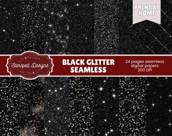 Black Glitter Seamless Patterns | Dark Sparkling Digital Papers for Scrapbooking, Journals, Crafts, Glam Design, Moody Backgrounds, Texture