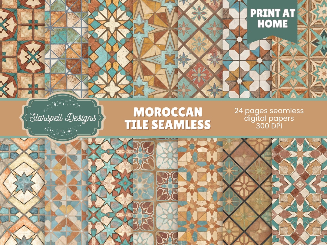 Moroccan Tile Digital Scrapbook | Exotic Seamless Patterns, Boho ...