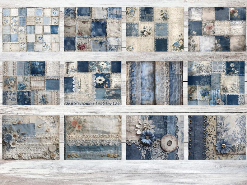 Denim & Lace Junk Journal Pages | 11x8.5” Printable Vintage Blue ...