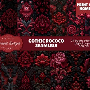 Patrones góticos rococó sin costuras / 24 papeles digitales barrocos oscuros para álbumes de recortes, diarios, manualidades y diseño vintage elegante