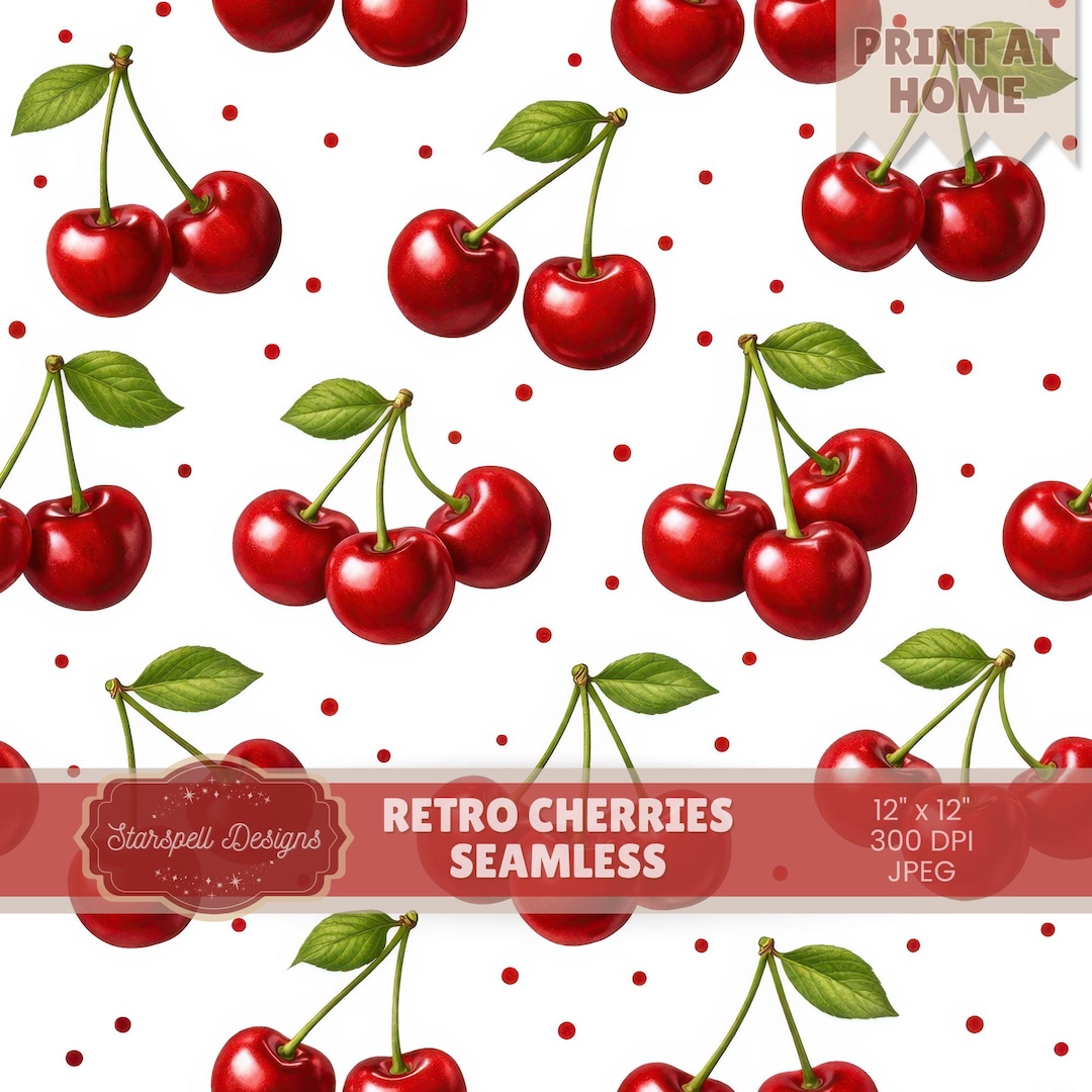 Retro Cherries Seamless Pattern | Vintage Cherry Digital Paper for ...
