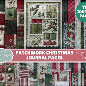 Christmas Patchwork Junk Journal Pages | 110 Cozy Quilt-Inspired Printable Papers for Shabby Chic Scrapbooking, Journals, Crafts, Products