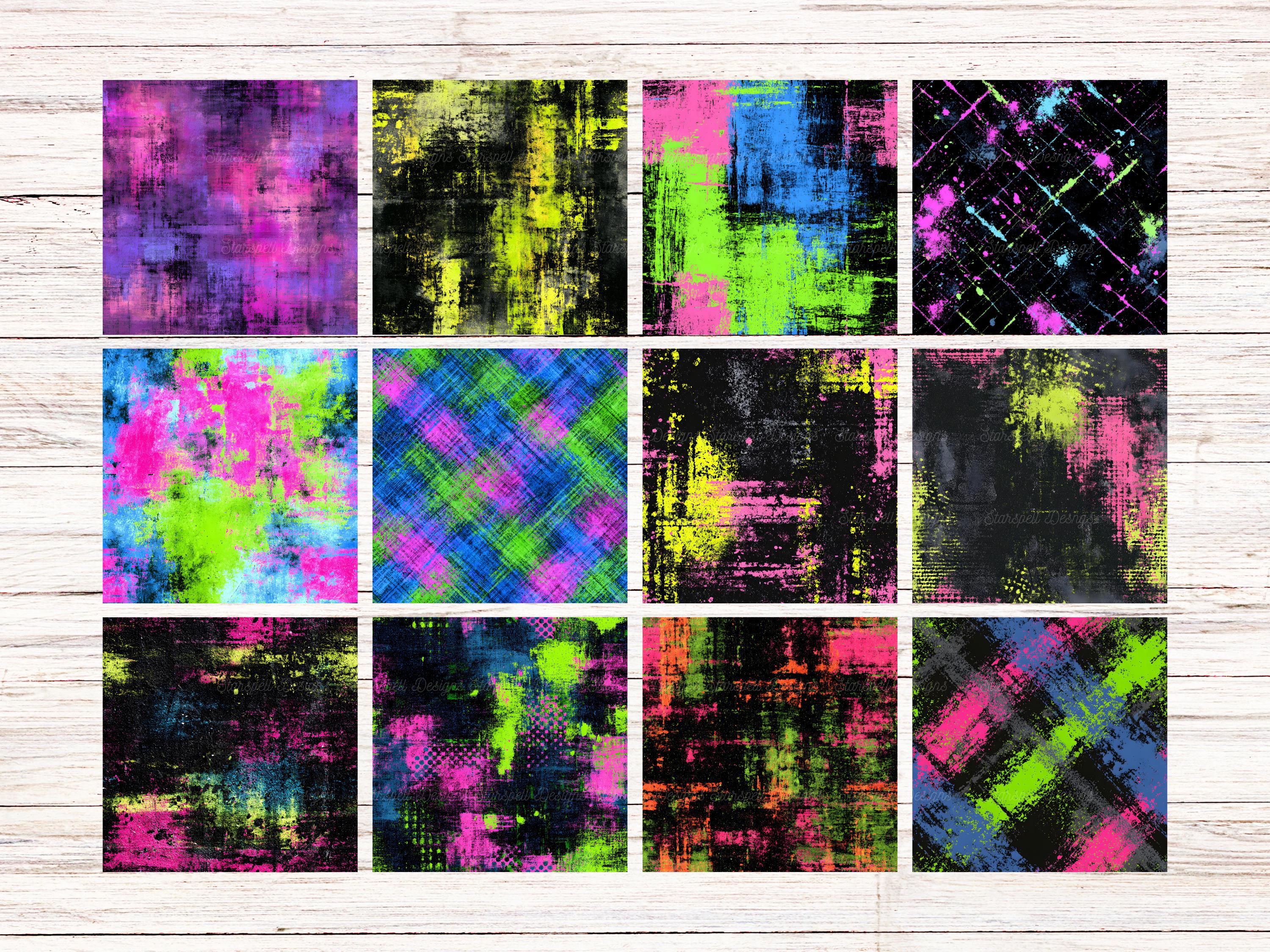 Neon Grunge Seamless Patterns | Bright Distressed Digital Papers for ...