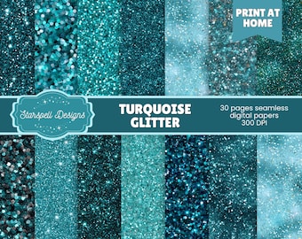 Turquoise Glitter Seamless Patterns | 32 Sparkling Teal Digital Papers for Scrapbooking, Journals, Crafts & Modern Glam Design