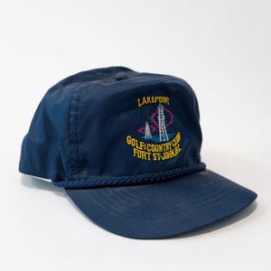 Vintage Navy Nylon Rope Hat | Retro Golf Country Club Snapback Cap | 80s 90s Adjustable Baseball Hat | Classic Vintage Collectible Cap