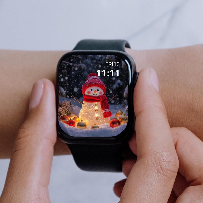 Christmas Snowman Apple Watch Face | Holiday Winter Watch Wallpaper | Cute Cozy Digital Download for Gift