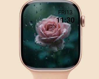 Pink Rose Apple Watch Face Moody Rain Floral iWatch Wallpaper Download