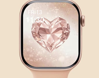 Apple Watch Wallpaper Valentine | Luxury Crystal Heart Love Design | Elegant Digital Download