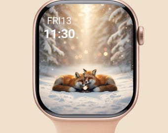 Valentine Fox Couple Apple Watch Wallpaper, Romantic Love Watch Face, Cozy Winter Digital Art