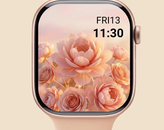 Peach Floral Apple Watch Face Soft Rose iWatch Wallpaper Digital Download