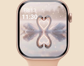 Swan Couple Apple Watch Wallpaper, Romantic Heart Reflection, Soft Love Digital Art