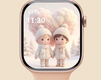 Winter Couple Apple Watch Wallpaper – Romantic Digital Art (Digital Download)
