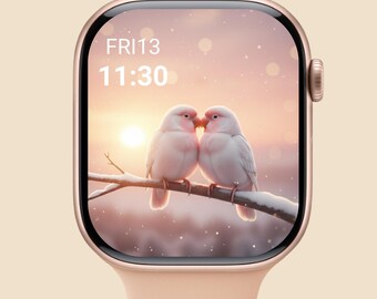 Valentine Love Birds Apple Watch Wallpaper, Romantic Couple Watch Face, Soft Pastel Digital Art