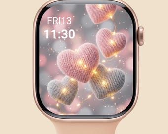 Valentine Knit Heart Apple Watch Wallpaper | Romantic Love Watch Face | Soft Elegant Art