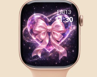 Galaxy Heart Apple Watch Face Pink Bow iWatch Wallpaper Digital Download