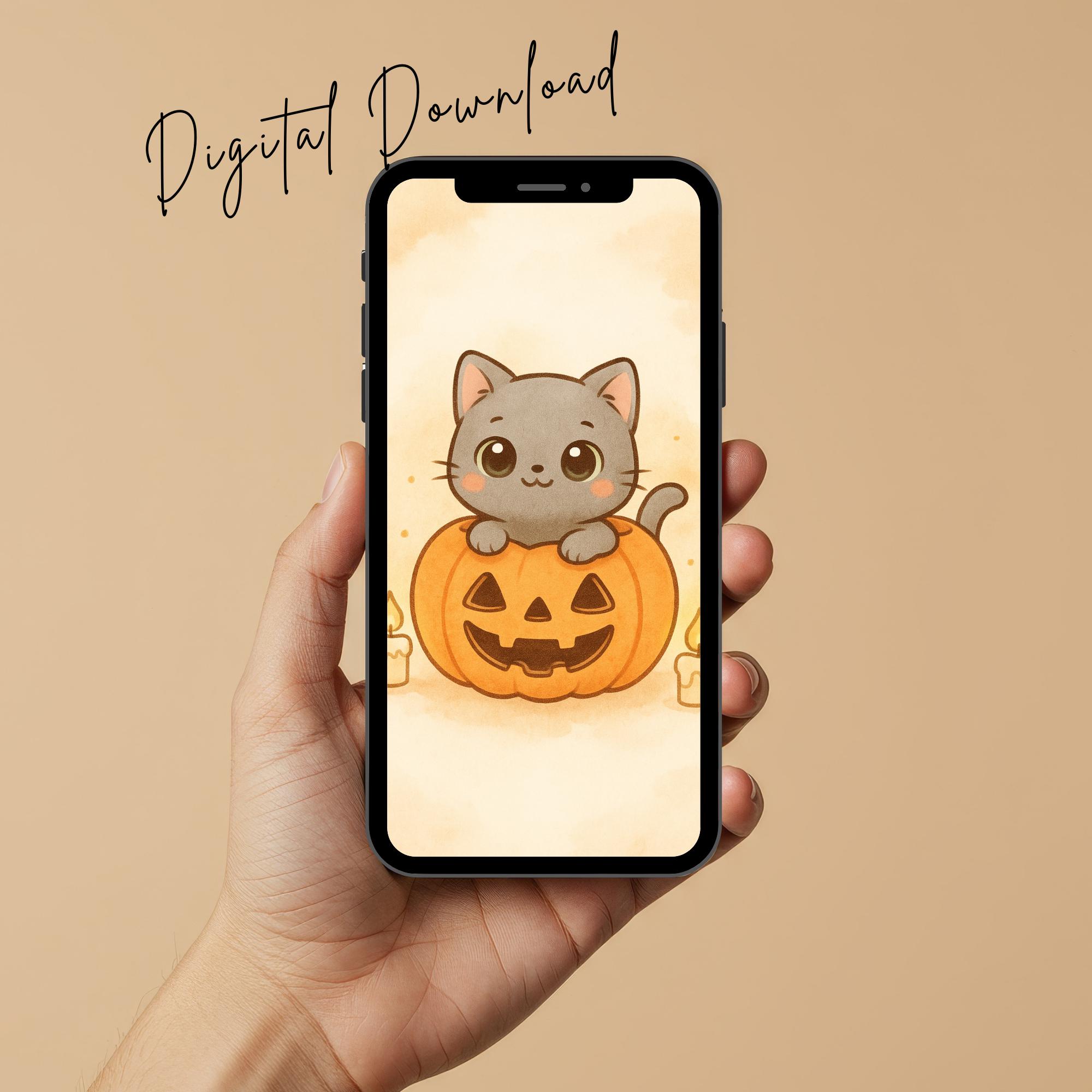 Chibi Halloween Cat Wallpaper Pack: 5 Kawaii iPhone \u0026 Android Backgrounds  (digital Download) - Etsy, image size:2000x2000