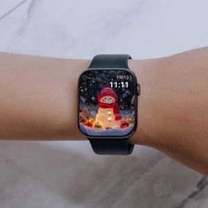 Christmas Snowman Apple Watch Face | Holiday Winter Watch Wallpaper | Cute Cozy Digital Download for Gift