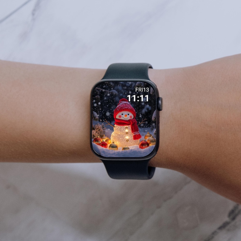 Christmas Snowman Apple Watch Face | Holiday Winter Watch Wallpaper | Cute Cozy Digital Download for Gift