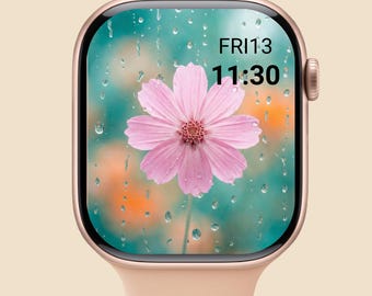Pink Cosmos Apple Watch Face Rain Floral iWatch Wallpaper Digital Download