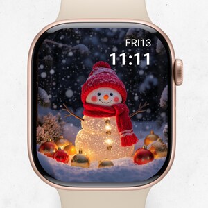 Christmas Snowman Apple Watch Face | Holiday Winter Watch Wallpaper | Cute Cozy Digital Download for Gift