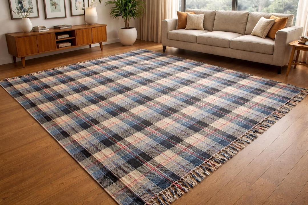 Luxury Tufted Rug – Handwoven Modern Check Carpet for Living Room ...