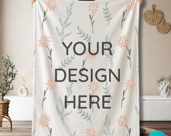 Blanket Mockup Template, Velveteen Plush Boho Minky (Canva Drag & Drop, Printify Mockup)