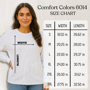 Comfort Colors 6014 Size Chart: Women&#39;s Unisex Garment-dyed Long Sleeve T-Shirt Sizing Guide CC6014 (JPG)