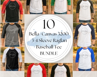 Bella Canvas 3200 Raglan Baseball Tee Mockup Bundle: Men's BC3200 Three Quarter Sleeve Tshirt, 3/4 Bella Canvas Raglan Mockup (JPGs)