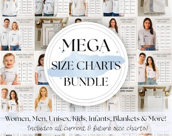 Size Chart Bundle Full Access: Gildan Size Chart Mockups Bundle Bella Canvas Size Chart Mock-Up Sport-Tek Rabbit Skins Comfort Colors Mockup