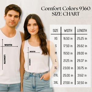 Comfort Colors 9360 Unisex Tank Top Size Chart Mockup (JPG File)