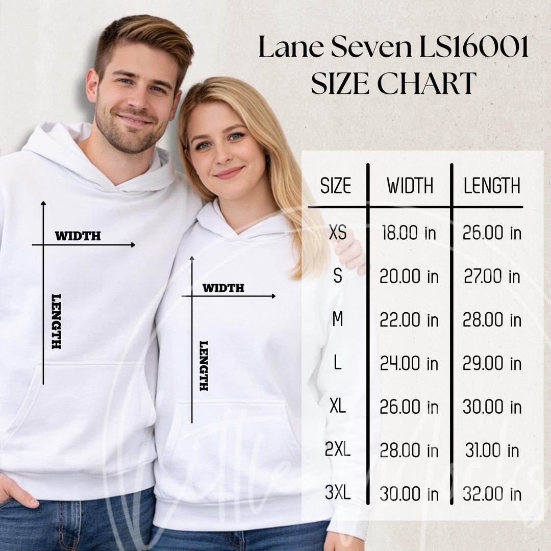 Lane Seven LS16001 Size Chart: Urban Pullover Hoodie, Unisex