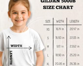 5000B Size Chart 5000B Mockup Gildan 5000B Size Chart Gildan 5000B Mock-up Youth T-Shirt Mockups Youth Girl Mockup Baby Gildan 5000B Mock-up