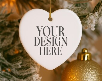 White Heart Ceramic Ornament Mockup: Styled Stock Photo (Digital JPG Image)