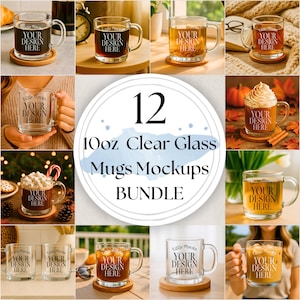 Clear Glass Mug Mockup Bundle: 10oz Clear Coffee Mug, Cozy Mug Gift, Coffee Cup Mock-Ups, POD Printify Mug (JPGs)