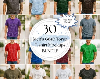 Gildan 64000 T-Shirt Mockup Bundle | G640 Torso Tshirt Mock-up Bundle | Athletic Outdoor Casual | Mens Aesthetic Tshirt Mockups Fall Summer