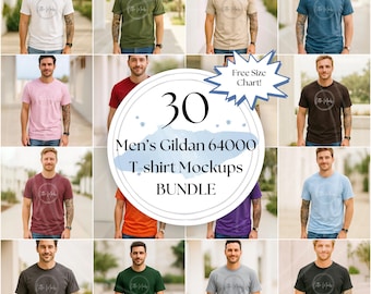 Gildan 64000 T-Shirt Mockup Bundle | G640 Tshirt Mock-up Bundle | Athletic Outdoor Casual | Mens Aesthetic Tshirt Mockups Fall Summer l POD