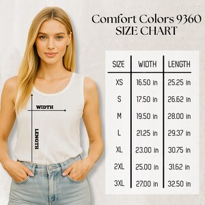 Comfort Colors 9360 Unisex Tank Top Size Chart Mockup (JPG Digital Download