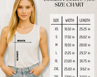 Comfort Colors 9360 Unisex Tank Top Size Chart Mockup (JPG Digital Download