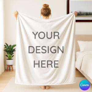 Blanket Mockup Template | Velveteen Plush Blanket Mock up | Boho Minky Blanket Mock-up | Canva Template Drag & Drop Blanket Mock-up for POD