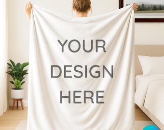 Velveteen Blanket Mockup Template: Canva Drag & Drop, Plush, Minky, Boho Mock-up - PNG Overlay