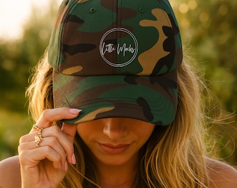 Camo Dad Hat Mockup: Yupoong 6245CM Baseball Cap (JPG File)