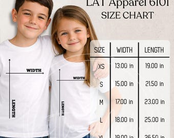 LAT Apparel 6101 Size Chart Mockup: Kids Unisex Kids Fine Jersey