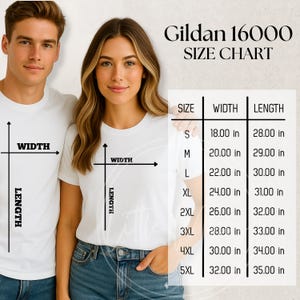 Gildan 64000 T-Shirt Size Chart MockupL Unisex Tshirt Sizing Guide (JPG File)