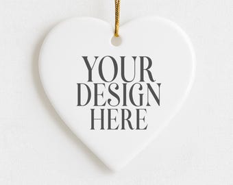 White Heart Ceramic Christmas Ornament Mockup: Styled Stock Photo (Digital JPG Image)